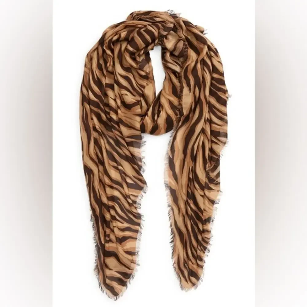 Saint Laurent Scarf Animal Print Striped Brown Modal Cashmere Large Retail‎ $750